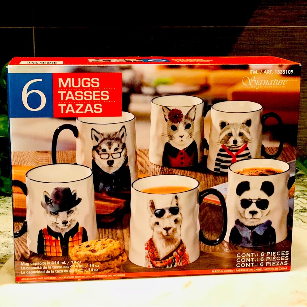 Adorable Animal Mug Set 6 pcs NEW Sealed in Box